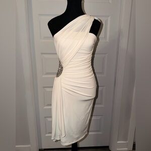 Elegant One-Shoulder Ivory Dress with Crystal Detail (Le Château)